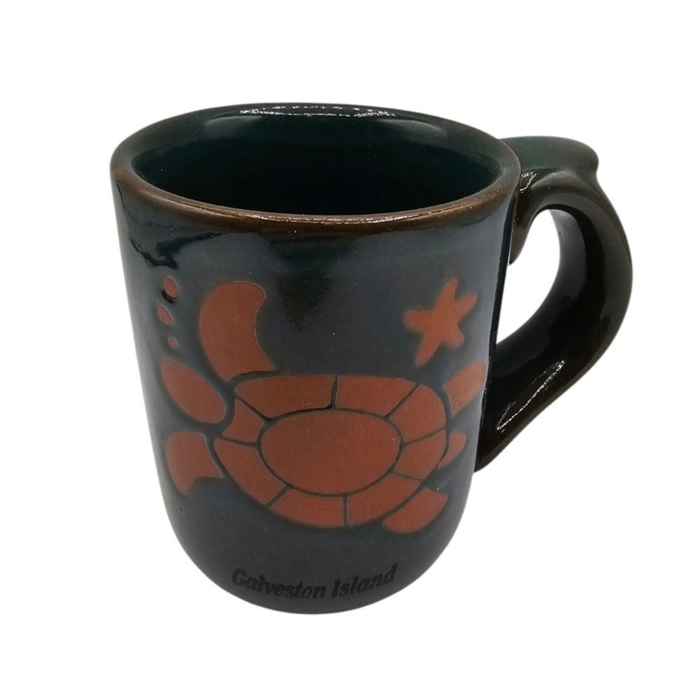 Vintage Galveston Island red clay stoneware souvenir mug Sea Turtle